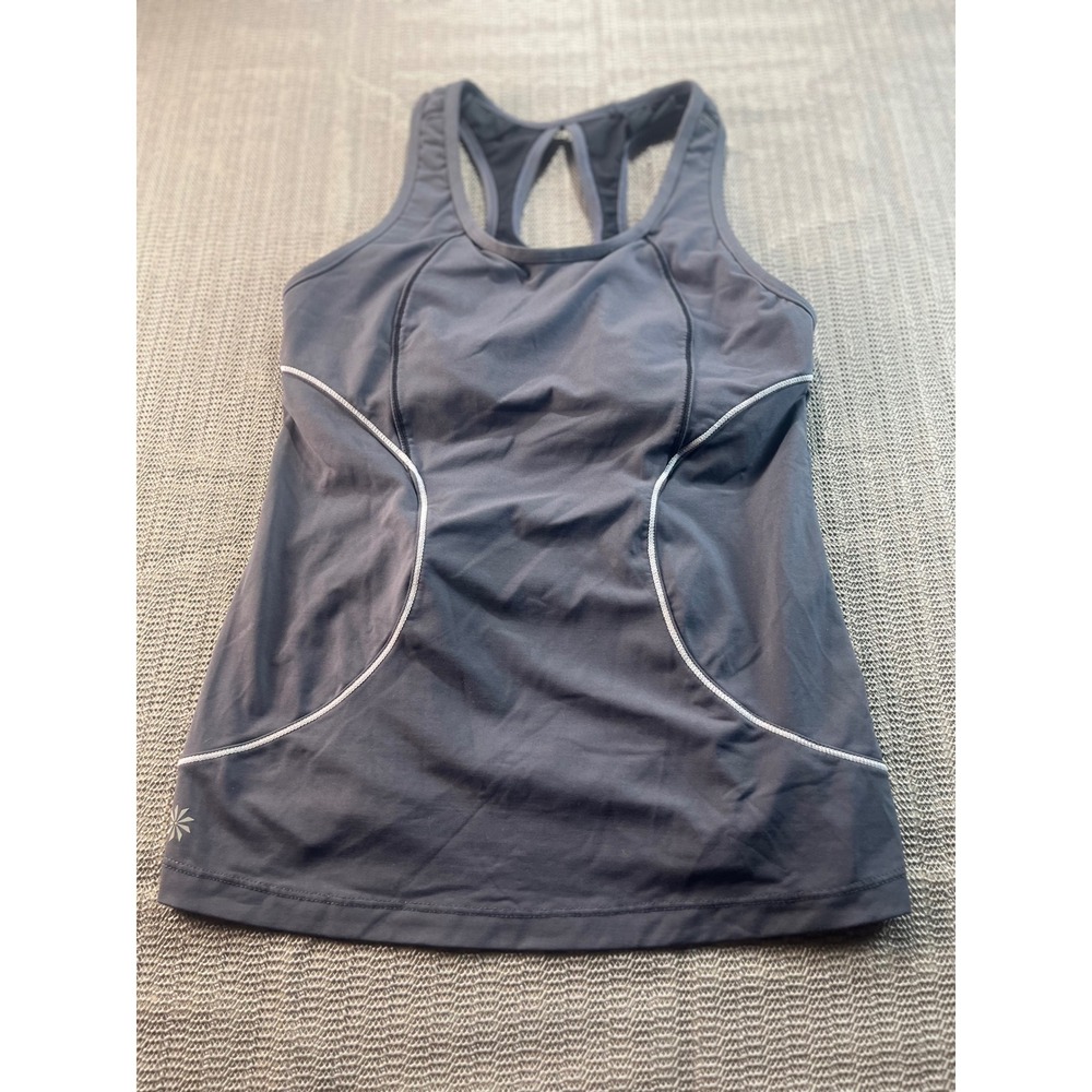 Athleta Womens Gray Racerback Tank Top Built-In Bra Back Zip Pocket Small 201872